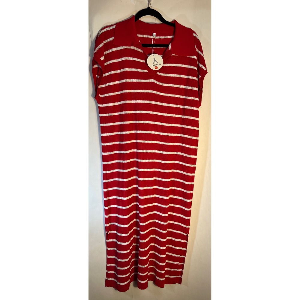 Woman's Red Stripe Knit Beach Cover Up Dress Size Large